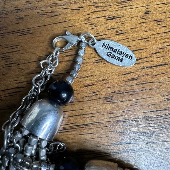 ORIGINAL BOX SIGNED HIMALAYAN GEMS BLACK, GOLD & SILVER BEAD TRIBAL NECKLACE - Picture 4 of 5